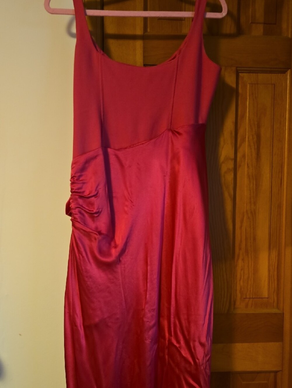 cinq a sept Hot Pink Satin Maxi Dress with Side Bow - Picture 10 of 16